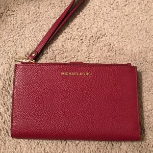 Adele Double-Zip Pebble Leather Phone Wristlet
